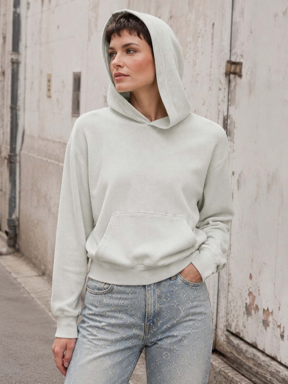 TNA💚LIGHT MINT GREEN Waffle Hoodie Cropped Sz S